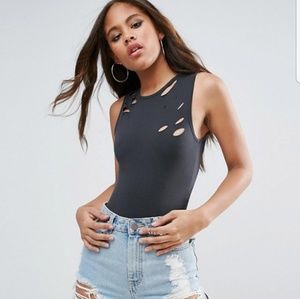 ASOS TALL distressed grey bodysuit